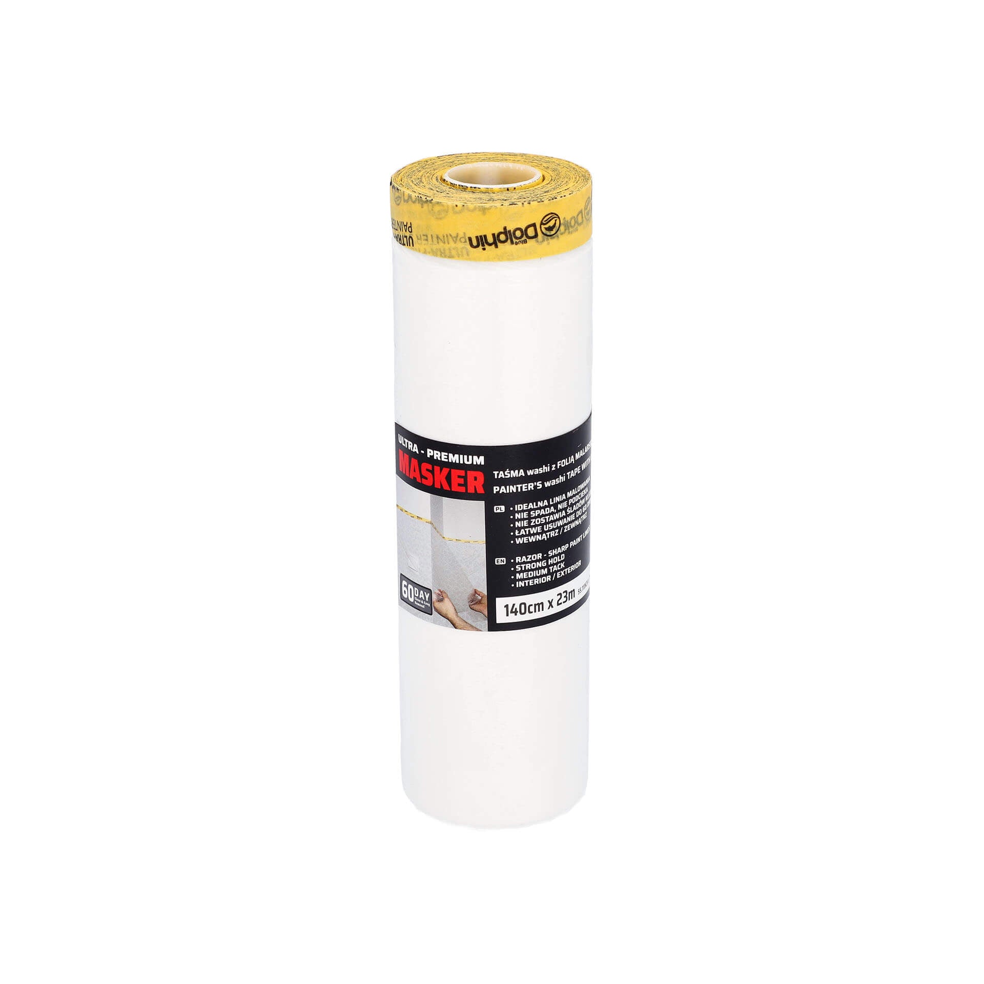 Blue Dolphin Ultra-Premium Masker – Painter's Washi Tape with Plastic Drop Cloth – 280 cm x 15 m