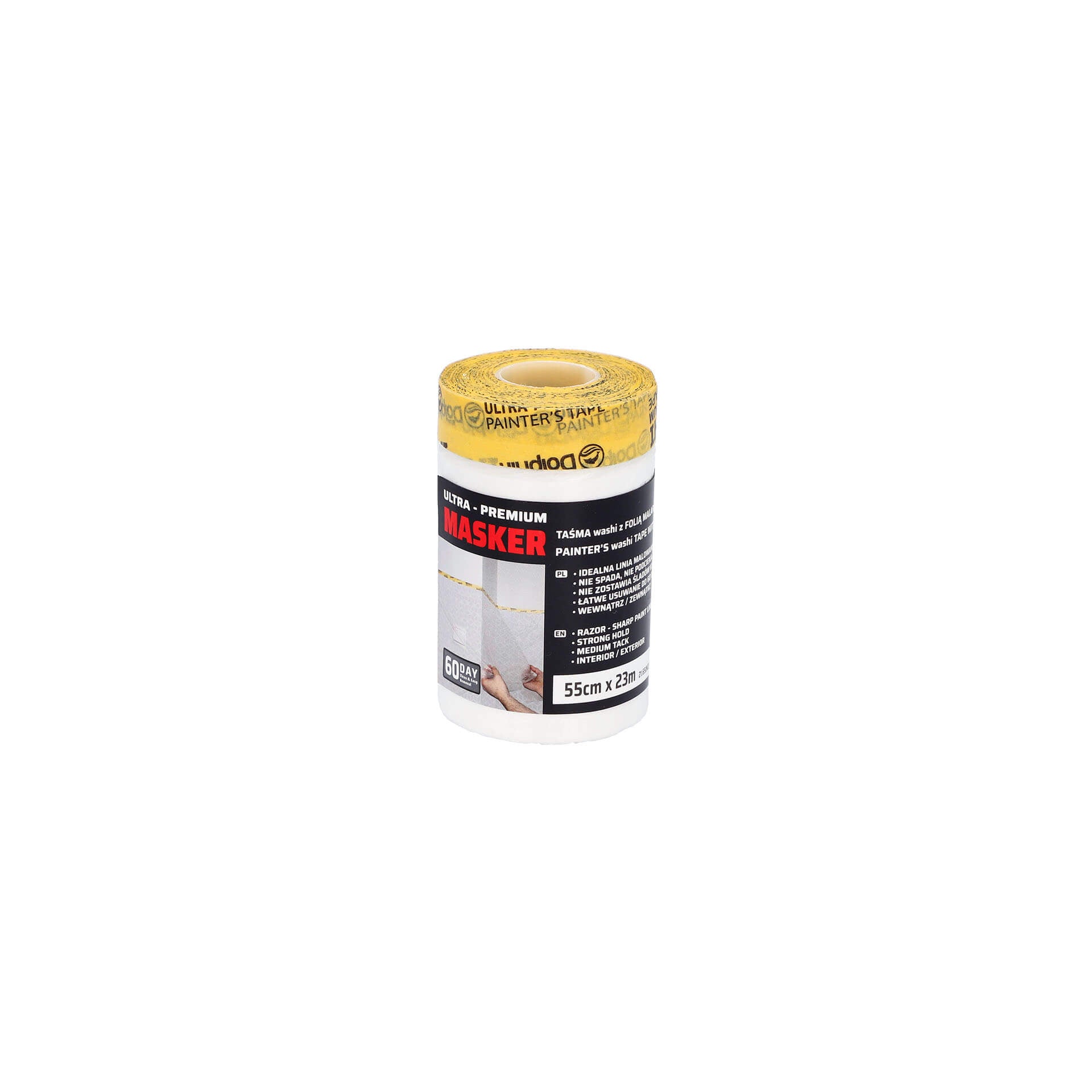 Blue Dolphin Ultra-Premium Masker – Painter's Washi Tape with Plastic Drop Cloth – 280 cm x 15 m