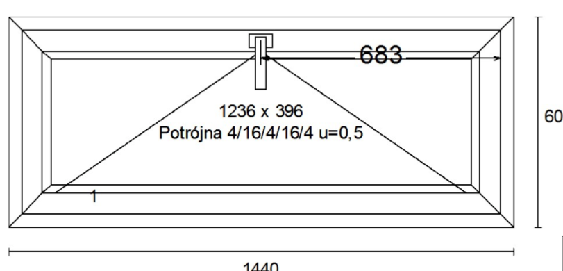 Schüco SI82 Single-Sash Window 1440 x 600 mm