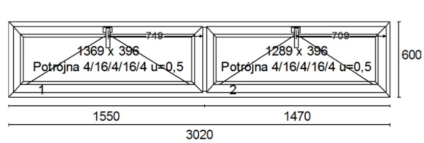 Schüco SI82 Fixed Glazing 3020 x 600 mm