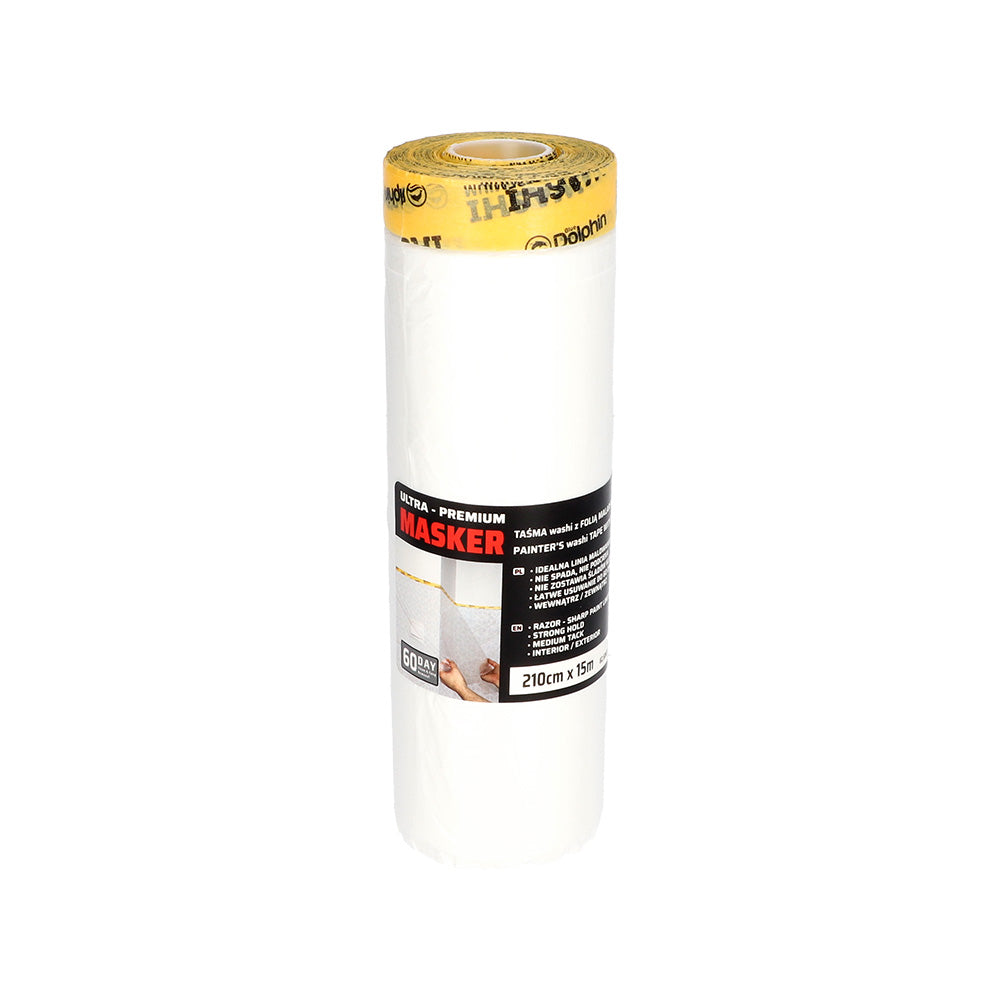 Blue Dolphin Ultra-Premium Masker – Painter's Washi Tape with Plastic Drop Cloth – 280 cm x 15 m