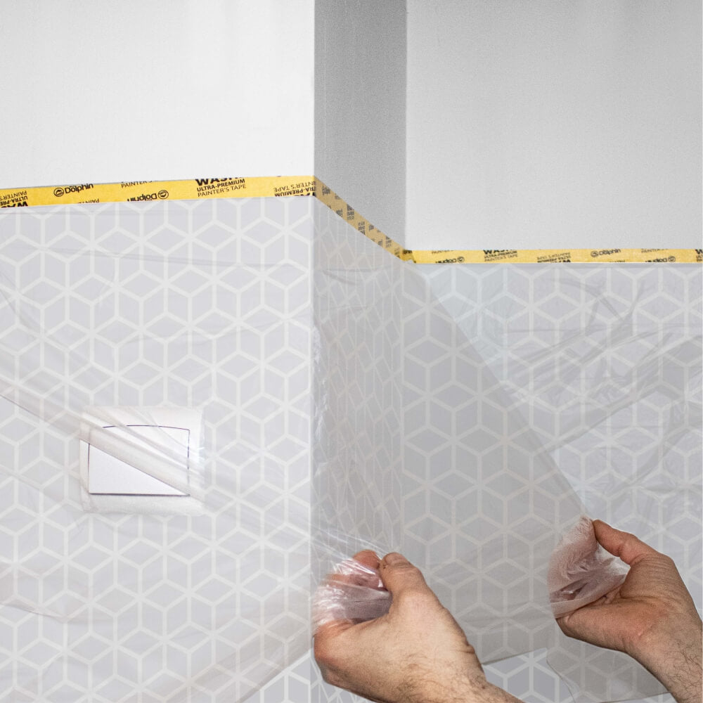 Blue Dolphin Ultra-Premium Masker – Painter's Washi Tape with Plastic Drop Cloth – 280 cm x 15 m